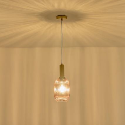 Ljuskrona med textilsladd 1xE27/15W/230V brun pr. 13 cm