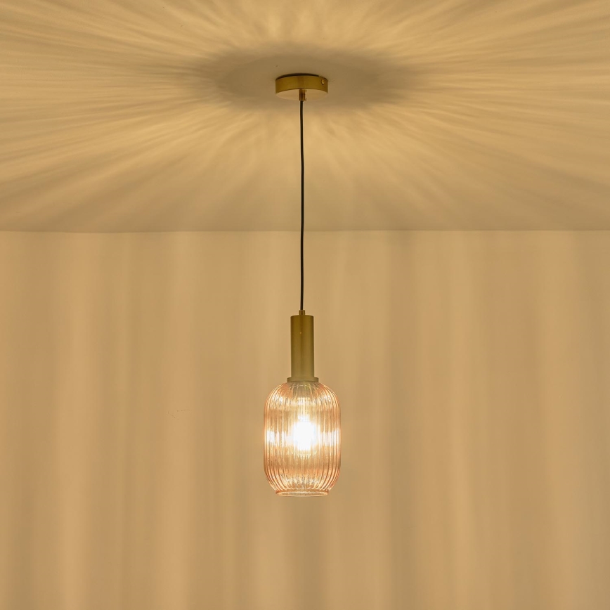 Ljuskrona med textilsladd 1xE27/15W/230V brun pr. 13 cm