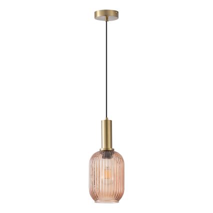 Ljuskrona med textilsladd 1xE27/15W/230V brun pr. 13 cm