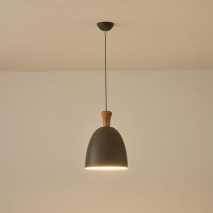 Ljuskrona med textilsladd 1xE27/15W/230V grå diameter 23 cm