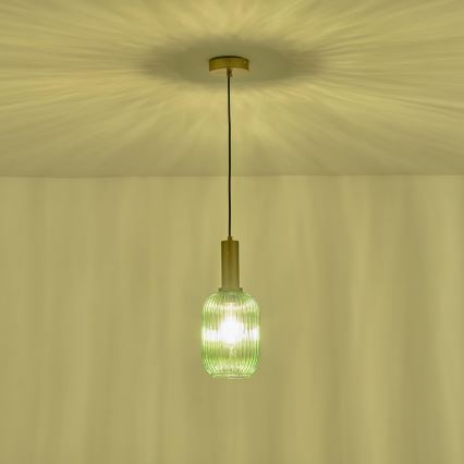 Ljuskrona med textilsladd 1xE27/15W/230V grön 13 cm