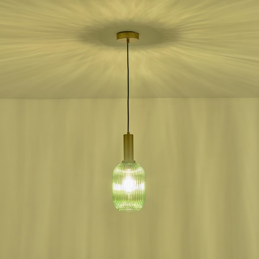 Ljuskrona med textilsladd 1xE27/15W/230V grön 13 cm
