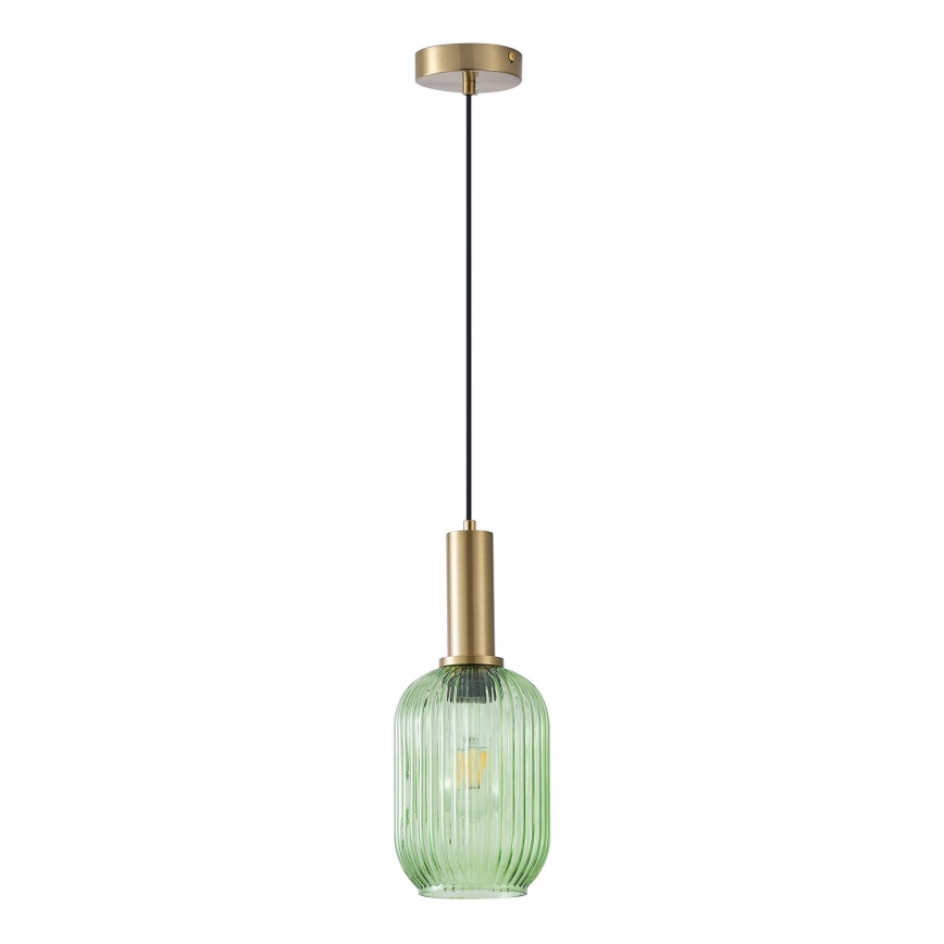 Ljuskrona med textilsladd 1xE27/15W/230V grön 13 cm