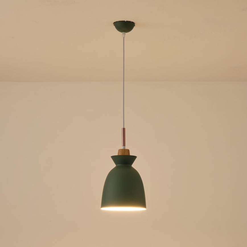 Ljuskrona med textilsladd 1xE27/15W/230V grön diameter 19,5 cm
