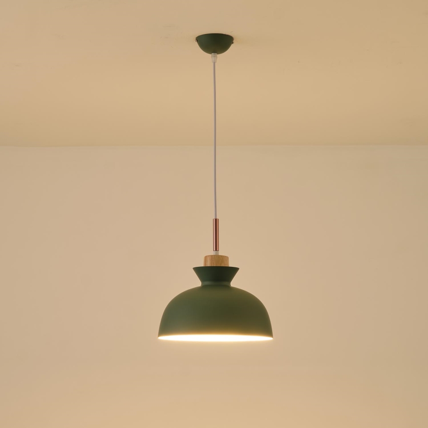 Ljuskrona med textilsladd 1xE27/15W/230V grön diameter 28 cm