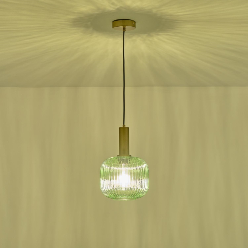 Ljuskrona med textilsladd 1xE27/15W/230V grön pr. 20 cm