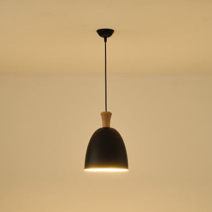 Ljuskrona med textilsladd 1xE27/15W/230V svart diameter 23 cm