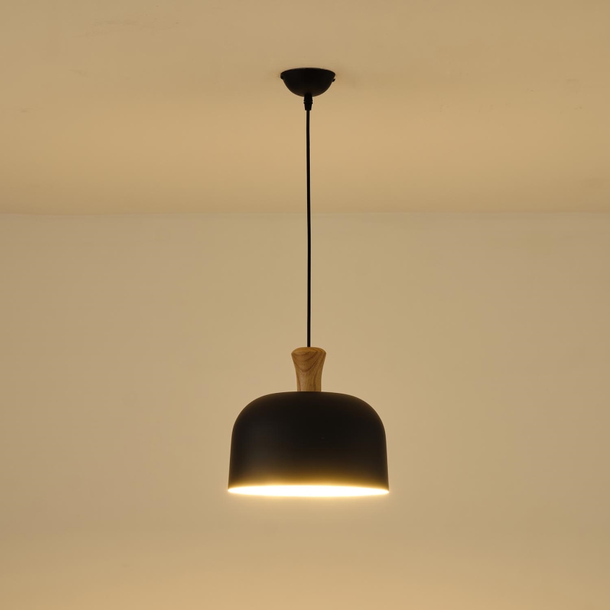 Ljuskrona med textilsladd 1xE27/15W/230V svart diameter 27 cm
