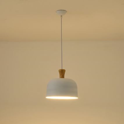 Ljuskrona med textilsladd 1xE27/15W/230V vit diameter 27 cm