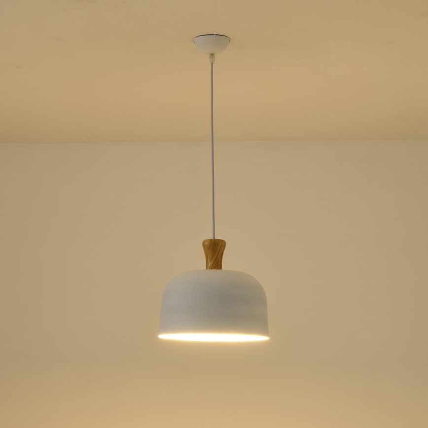 Ljuskrona med textilsladd 1xE27/15W/230V vit diameter 27 cm