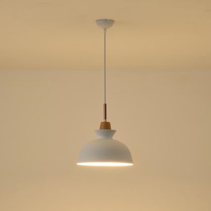 Ljuskrona med textilsladd 1xE27/15W/230V vit diameter 28 cm