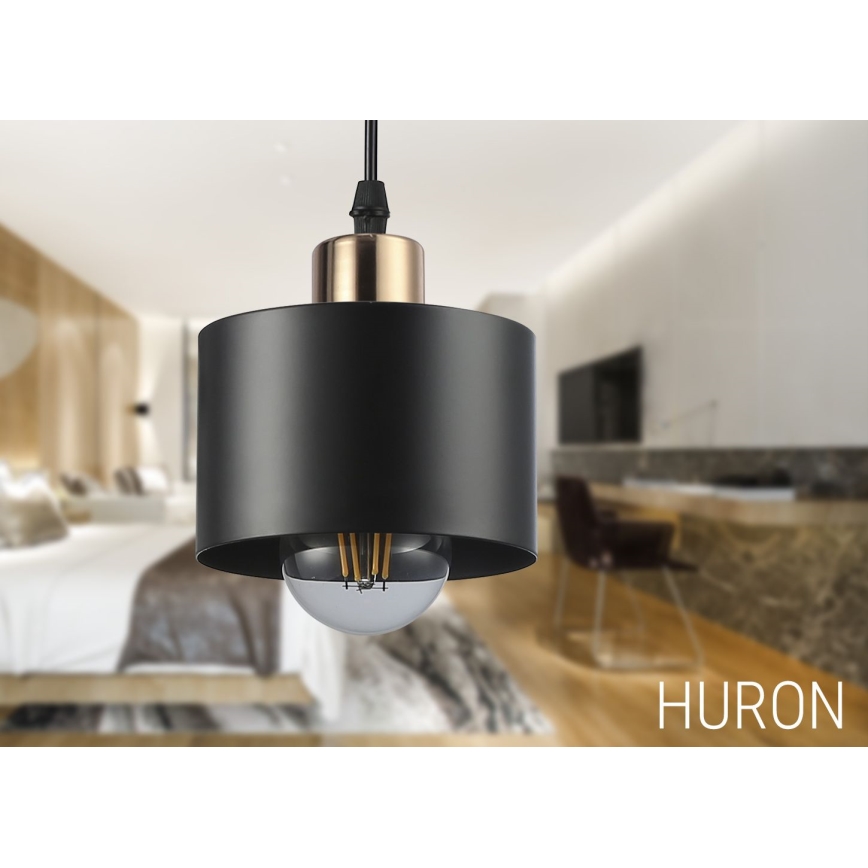 Ljuskrona med textilsladd 1xE27/35W/230V diameter 12 cm svart/guld