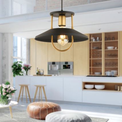 Ljuskrona med textilsladd 1xE27/40W/230V svart/guld