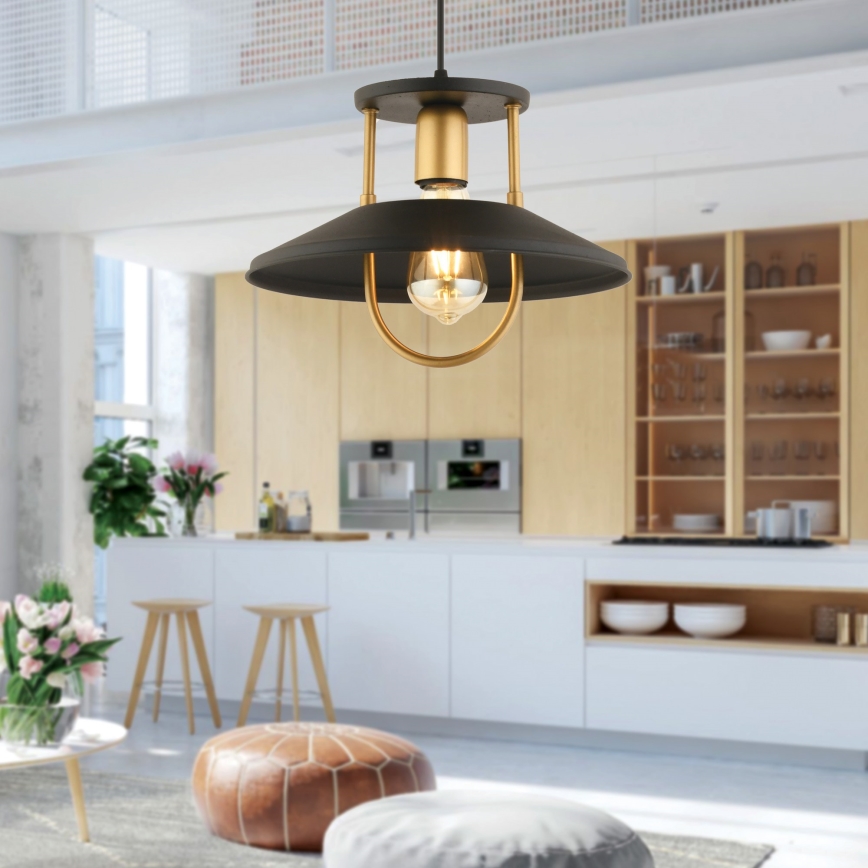 Ljuskrona med textilsladd 1xE27/40W/230V svart/guld