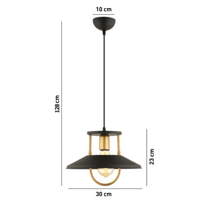 Ljuskrona med textilsladd 1xE27/40W/230V svart/guld