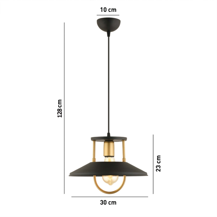 Ljuskrona med textilsladd 1xE27/40W/230V svart/guld