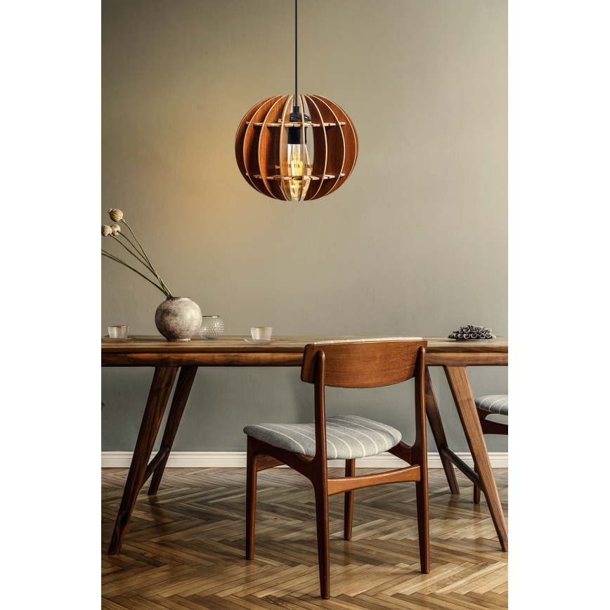 Ljuskrona med textilsladd 1xE27/60W/230V brun diameter 20 cm