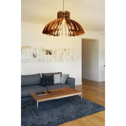 Ljuskrona med textilsladd 1xE27/60W/230V brun diameter 39 cm