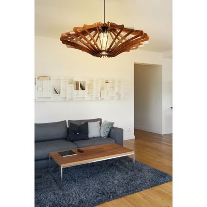 Ljuskrona med textilsladd 1xE27/60W/230V brun diameter 47 cm