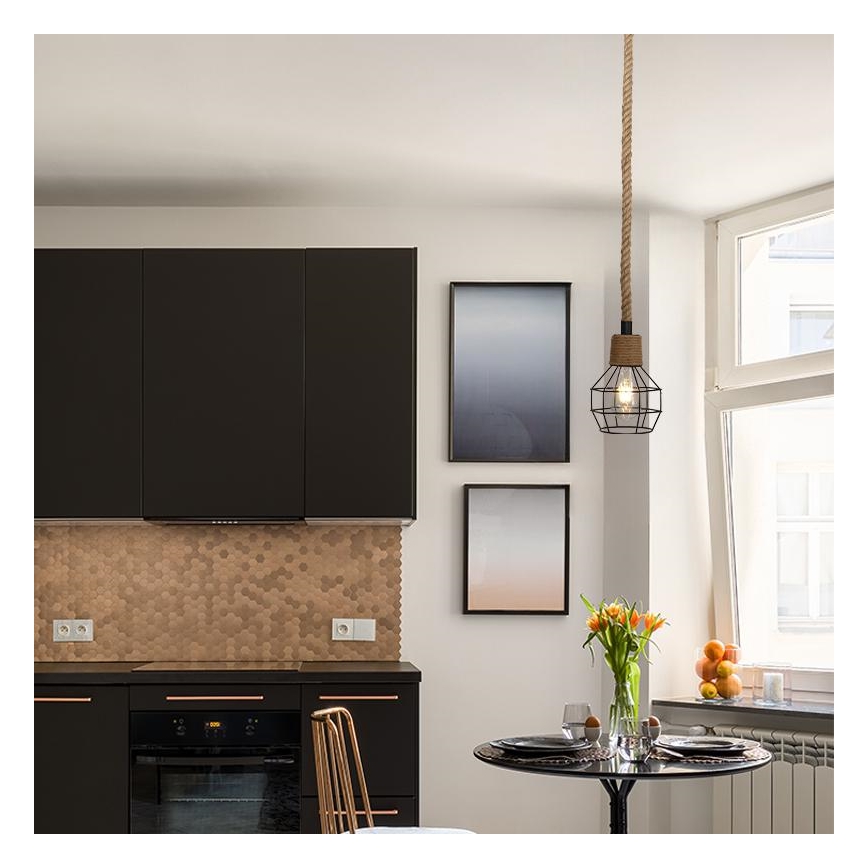 Ljuskrona med textilsladd 1xE27/60W/230V diameter 15 cm
