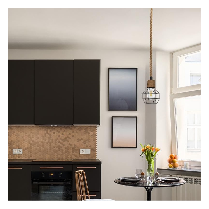 Ljuskrona med textilsladd 1xE27/60W/230V diameter 15 cm