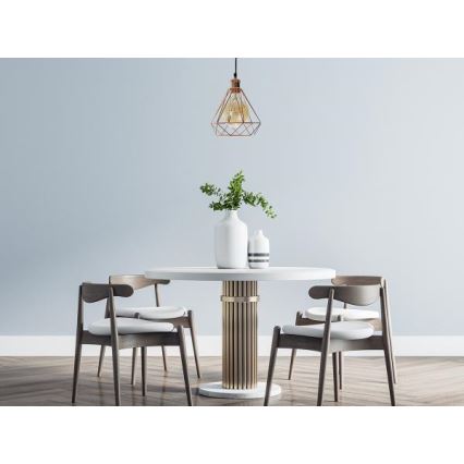 Ljuskrona med textilsladd 1xE27/60W/230V diameter 22 cm koppar