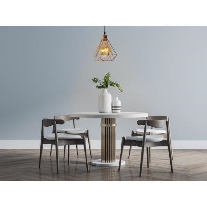 Ljuskrona med textilsladd 1xE27/60W/230V diameter 22 cm koppar