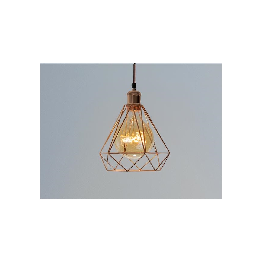Ljuskrona med textilsladd 1xE27/60W/230V diameter 22 cm koppar