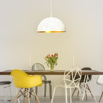 Ljuskrona med textilsladd 1xE27/60W/230V diameter 30 cm vit