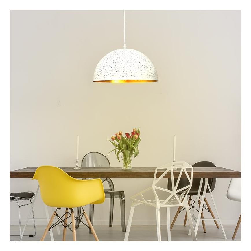 Ljuskrona med textilsladd 1xE27/60W/230V diameter 30 cm vit