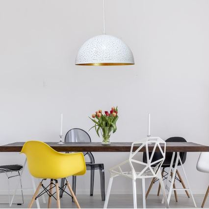 Ljuskrona med textilsladd 1xE27/60W/230V diameter 30 cm vit