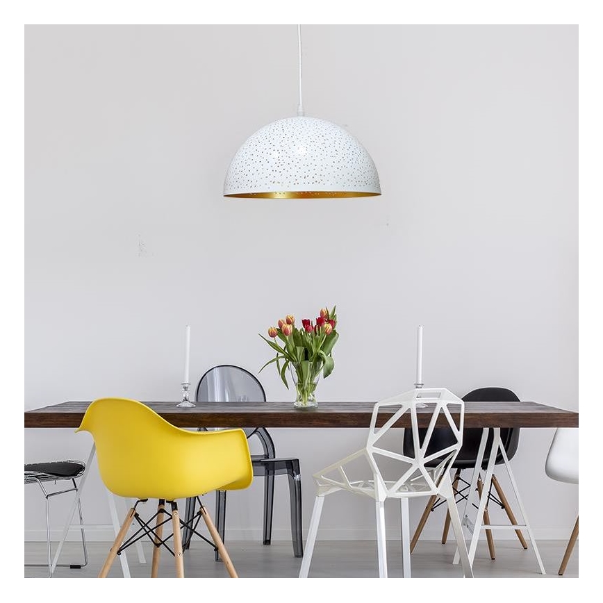 Ljuskrona med textilsladd 1xE27/60W/230V diameter 30 cm vit