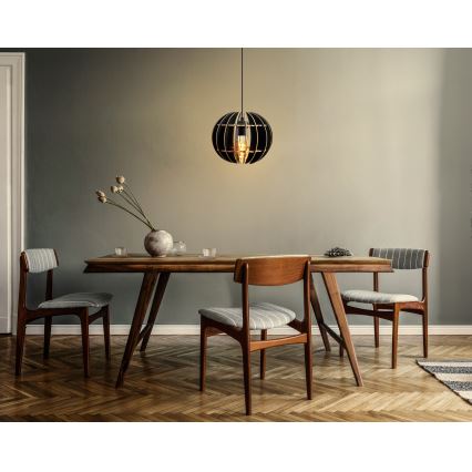 Ljuskrona med textilsladd 1xE27/60W/230V svart diameter 20 cm