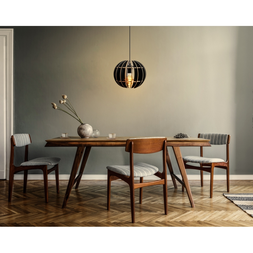 Ljuskrona med textilsladd 1xE27/60W/230V svart diameter 20 cm