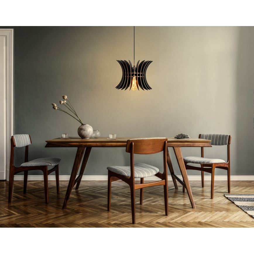 Ljuskrona med textilsladd 1xE27/60W/230V svart diameter 20 cm