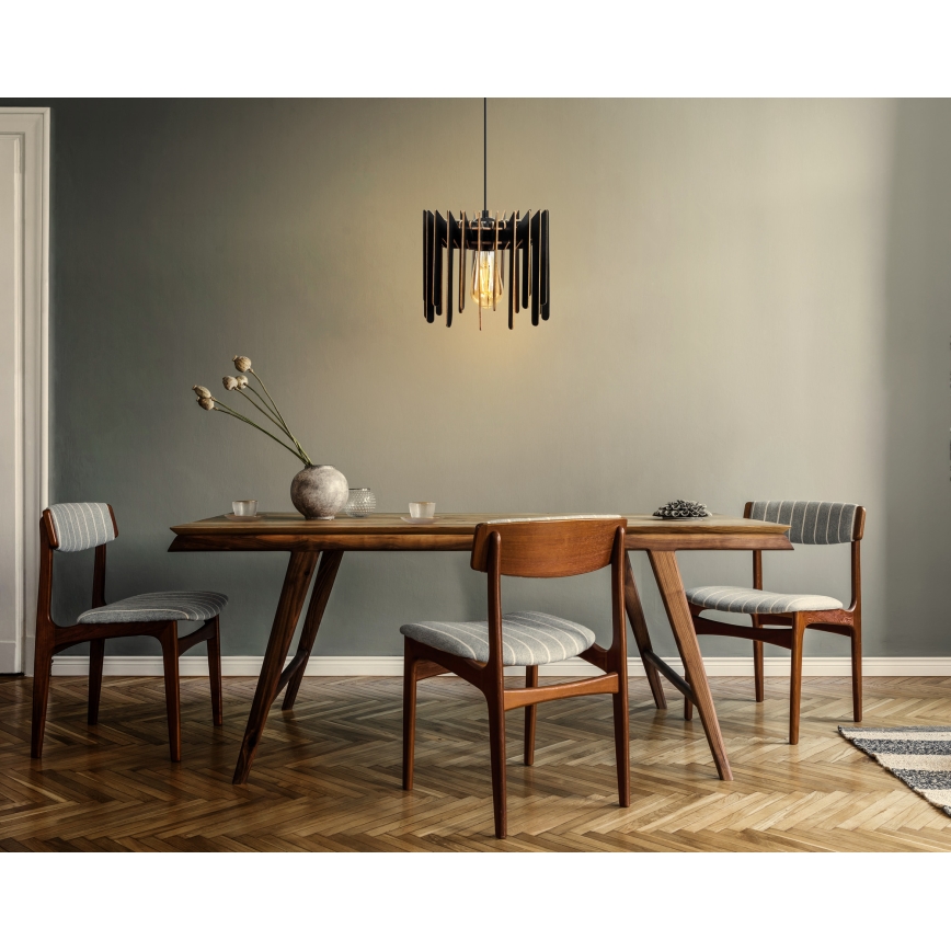 Ljuskrona med textilsladd 1xE27/60W/230V svart diameter 23 cm