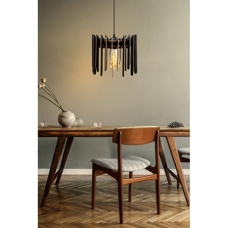 Ljuskrona med textilsladd 1xE27/60W/230V svart diameter 23 cm