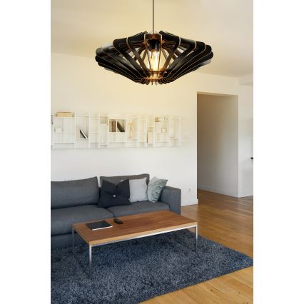 Ljuskrona med textilsladd 1xE27/60W/230V svart diameter 47 cm