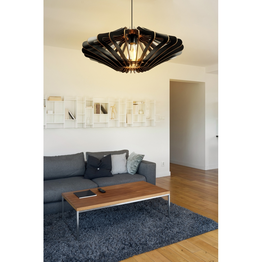 Ljuskrona med textilsladd 1xE27/60W/230V svart diameter 47 cm
