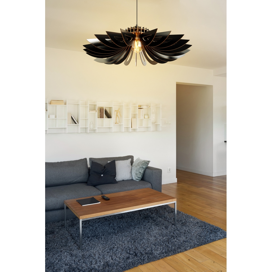 Ljuskrona med textilsladd 1xE27/60W/230V svart diameter 52 cm