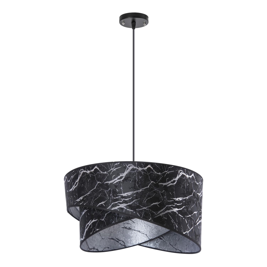 Ljuskrona med textilsladd 1xE27/60W/230V svart/silver