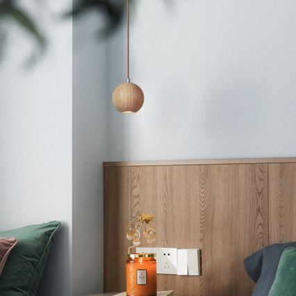 Ljuskrona med textilsladd 1xGU10/10W/230V ask/massivt trä brun