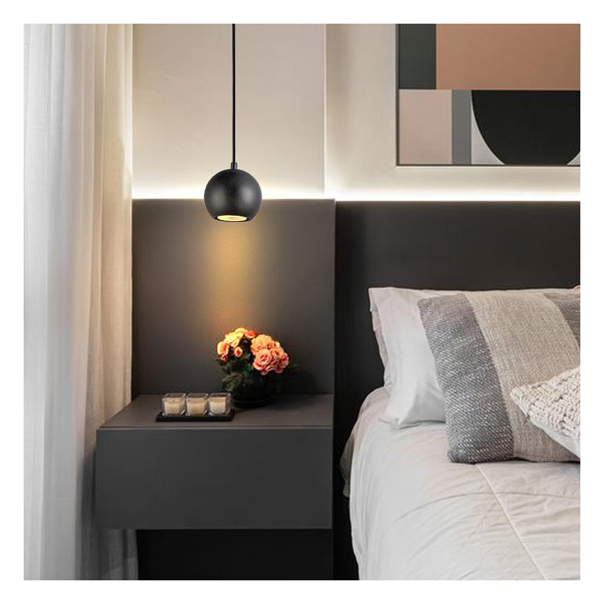 Ljuskrona med textilsladd 1xGU10/10W/230V ask/massivt trä svart