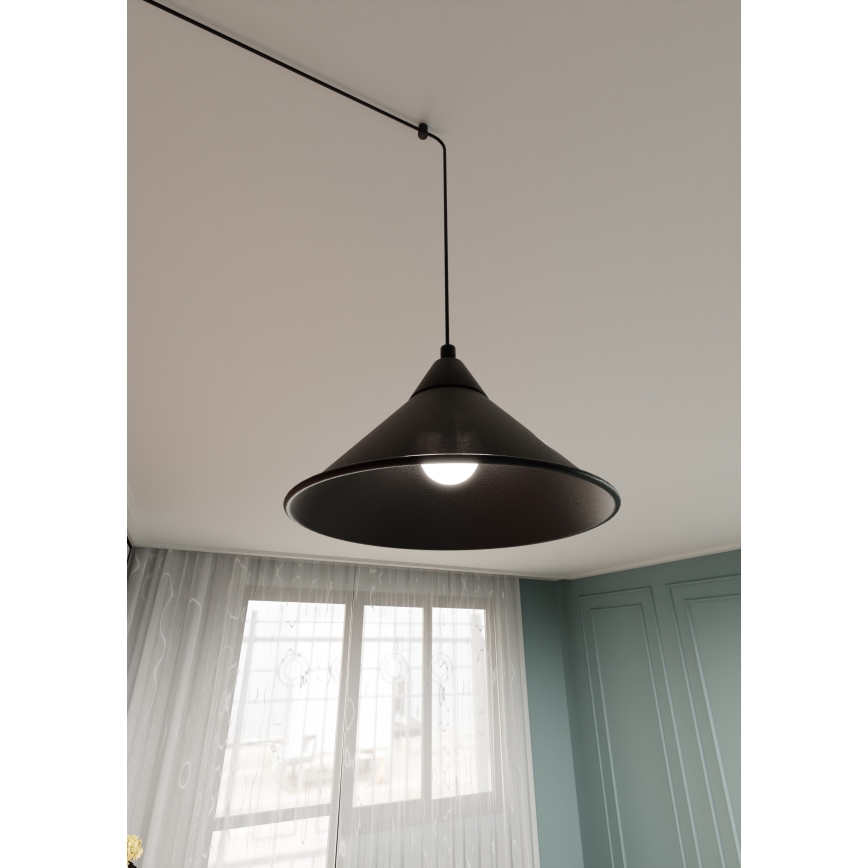 Ljuskrona med textilsladd ABRAMO 1xE27/15W/230V svart