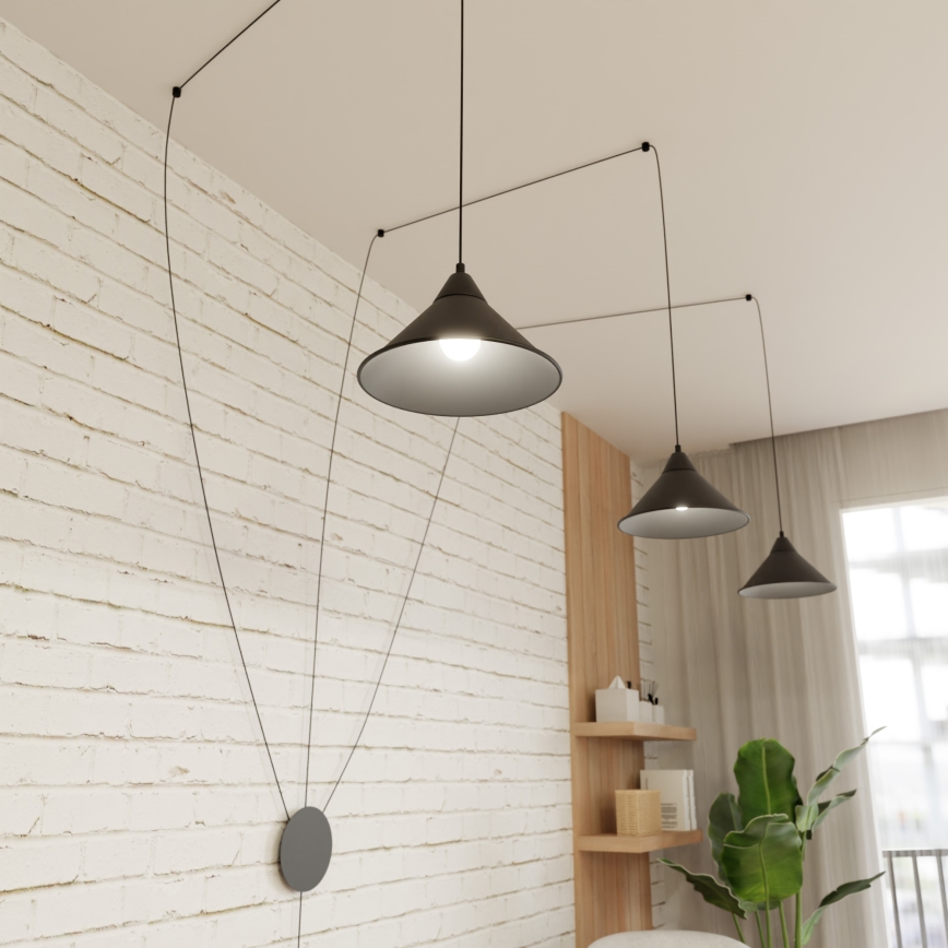 Ljuskrona med textilsladd ABRAMO 3xE27/15W/230V svart