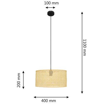 Ljuskrona med textilsladd ALBA 1xE27/15W/230V diameter 40 cm rotting/svart