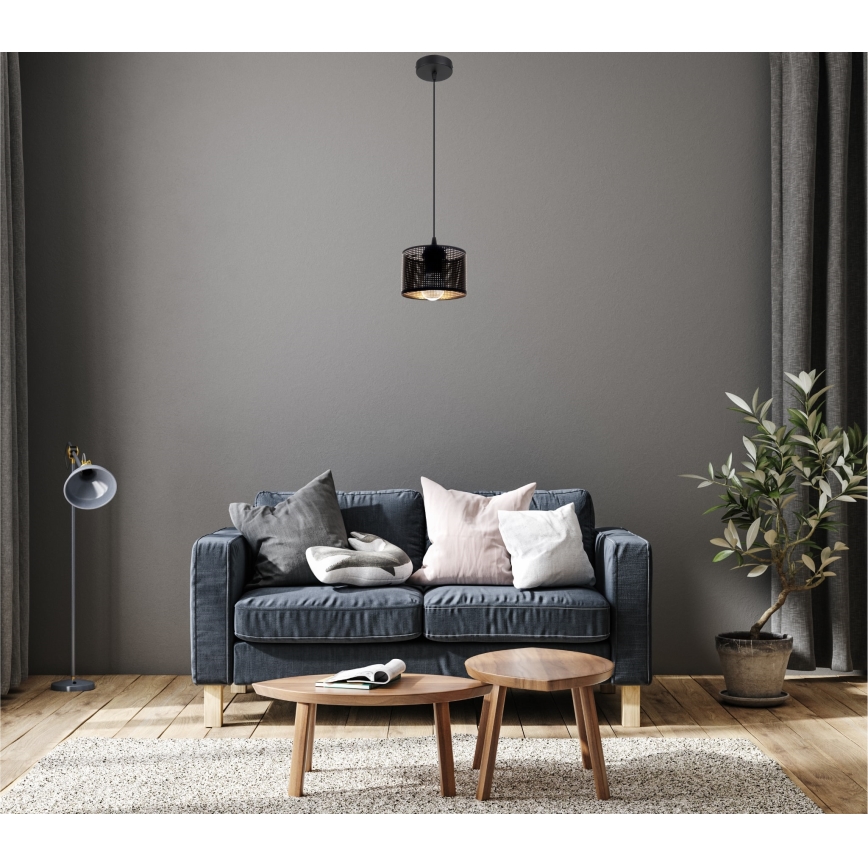 Ljuskrona med textilsladd ALDO 1xE27/60W/230V diameter 15 cm svart