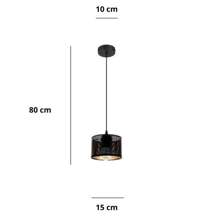 Ljuskrona med textilsladd ALDO 1xE27/60W/230V diameter 15 cm svart