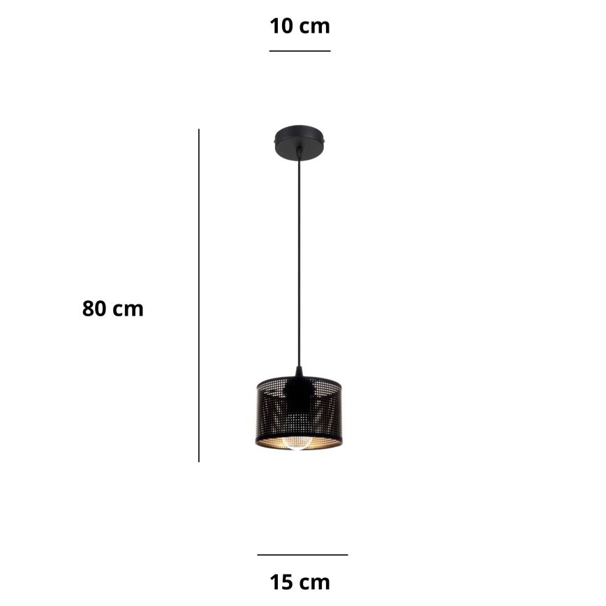 Ljuskrona med textilsladd ALDO 1xE27/60W/230V diameter 15 cm svart