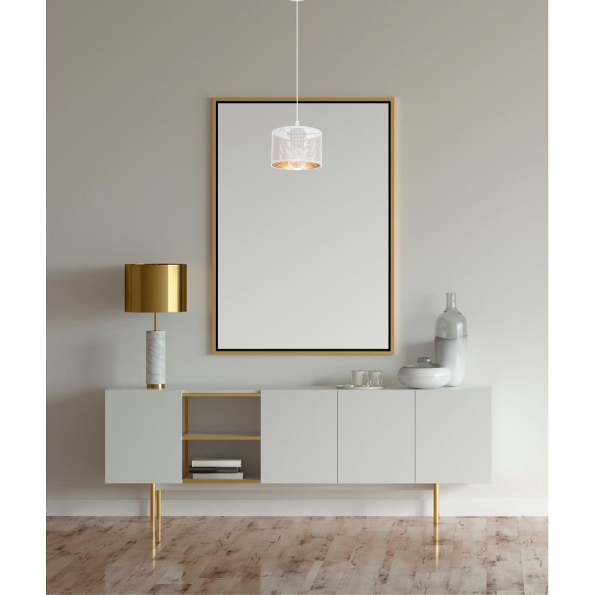 Ljuskrona med textilsladd ALDO 1xE27/60W/230V diameter 15 cm vit